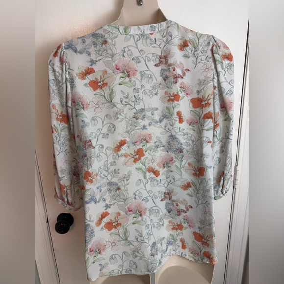 Rose + Olive Women’s lightweight Blouse Orange floral 3/4 Sleeve Size 1X #1637 - Picture 3 of 8